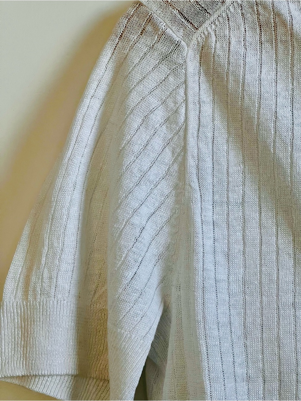 J.Crew 100% Linen Ribbed Polo Sweater White Short Sleeve Johnny Collar M - Picture 7 of 9